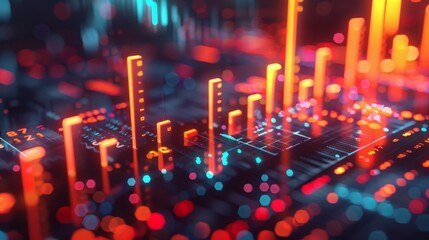 circuit board with glowing orange and blue lights