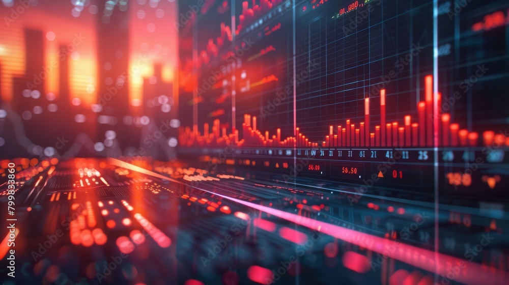 Poster circuit board with red glowing lines and graphs