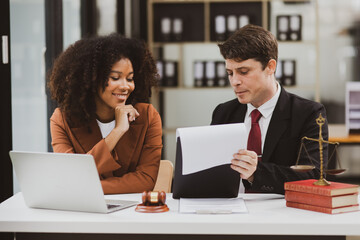 Lawyer or judge consult, Two female lawyers discussing about contract and agreement concept.