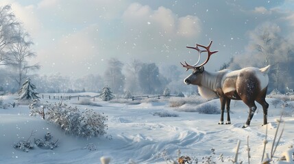 Reindeer in a snowy Scandinavian landscape, festive 4K wallpaper