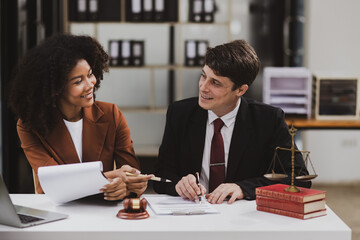 Lawyer or judge consult, Two female lawyers discussing about contract and agreement concept.