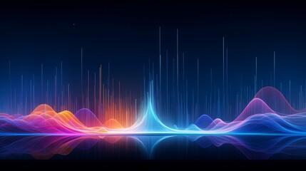 Soundwave-inspired abstract featuring oscillating lines and soft neon glows against a dark, mysterious backdrop,