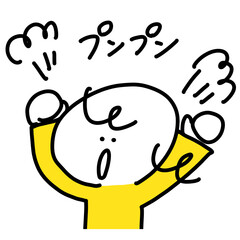 手を上げて怒る女性　プンプン　漫画表現　シンプルで可愛い線画イラスト