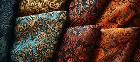 colorful floral ornamental cloth waves, motif, pattern 56 - obrazy, fototapety, plakaty