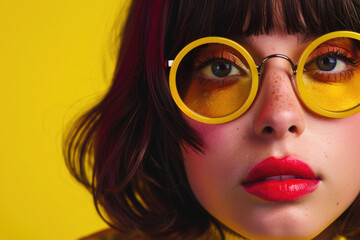A vibrant close-up portrait of a chic young woman from the Swinging Sixties