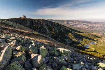 View from above from the rocky tundra of the Krkonoše mountains to the valley called Sněžné...