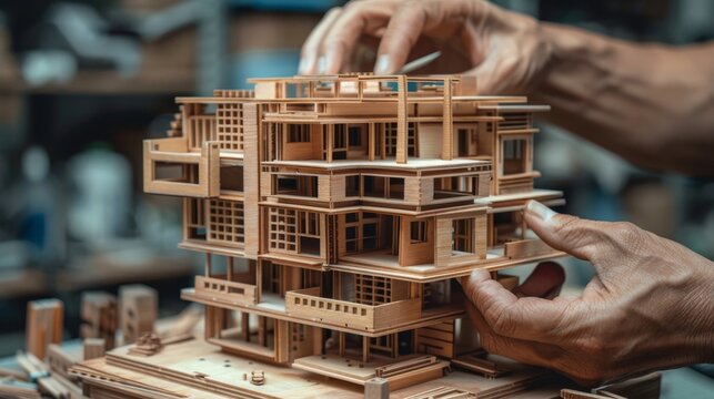 Diverse team collaborates on detailed 3d model of modern apartment building project - Powered by Adobe