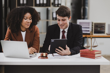 Lawyer or judge consult, Two female lawyers discussing about contract and agreement concept.