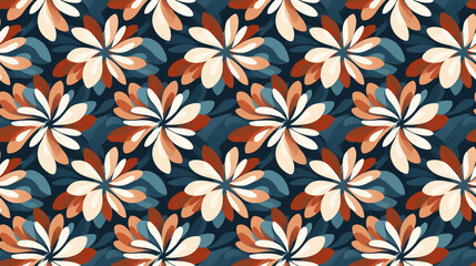 Fototapeta premium A seamless pattern of overlapping stylized flowers in a retro 70s style.