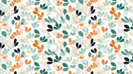 A seamless pattern of stylized leaves in muted fall colors.