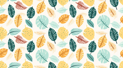 A seamless pattern with colorful tropical leaves.