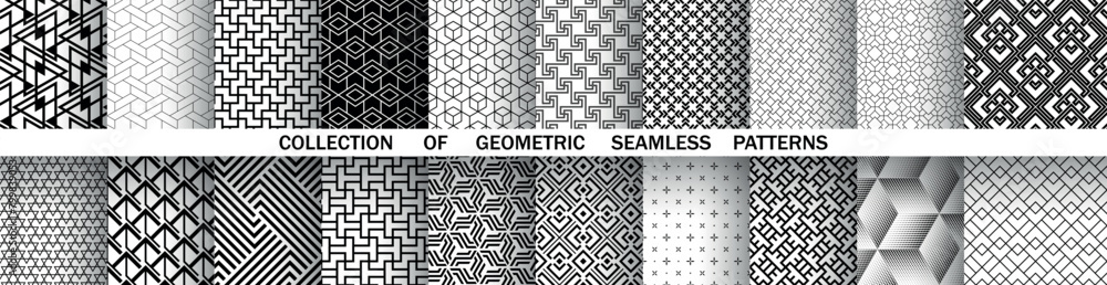 Aufkleber Geometric set of seamless black and white patterns. Simple vector graphics.