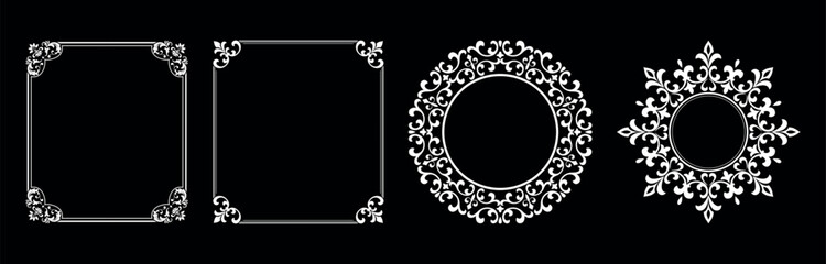 Set of decorative frames Elegant vector element for design in Eastern style, place for text. Floral black and white borders. Lace illustration for invitations and greeting cards.