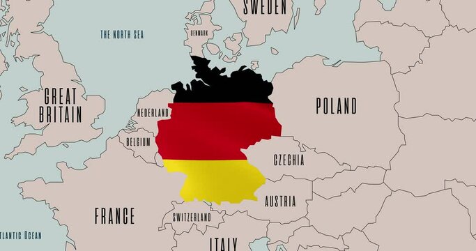 National flag of Germany on the map.
