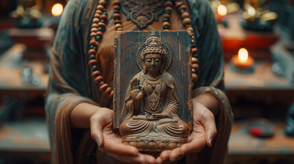 Traditional Indian book held by a person adorned with colorful jewelry