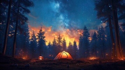 Camping under the stars The concept of being with nature, relaxing