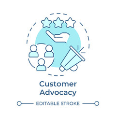 Customer advocacy soft blue concept icon. Client satisfaction, user experience. Round shape line illustration. Abstract idea. Graphic design. Easy to use in infographic, presentation