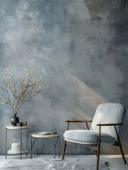 Blue-Gray Soft Tone Clean Wall Mockup