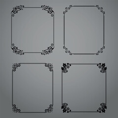 Set of decorative frames Elegant vector element for design in Eastern style, place for text. Floral black and gray borders. Lace illustration for invitations and greeting cards