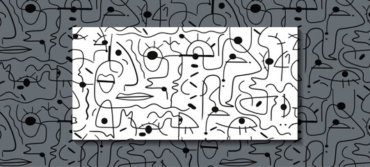 Illustration simple drawing geometric shape, doodle art. Abstract graphic design, vector seamless pattern with black and white line. Cute cartoon seamless design for print fabric, wallpaper background