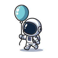 Obraz premium Illustration Vector Graphic Cartoon of a Mini Astronaut Holding a Blue Balloon, Symbol of Joyful Exploration 