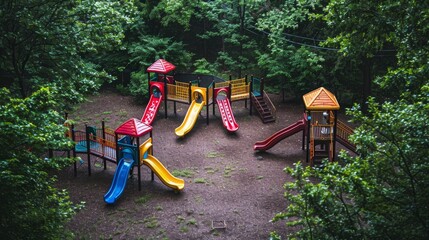 Colorful playground layout top view for childrens recreational activities and fun