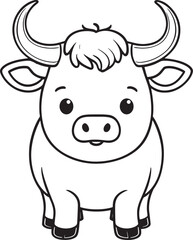 Kawaii buffalo, cartoon characters, cute lines and colorful coloring pages.