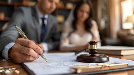 wife and husband signing divorce documents, generative ai