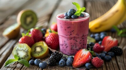 Focus on the blending of fruits for a refreshing smoothie, Photography