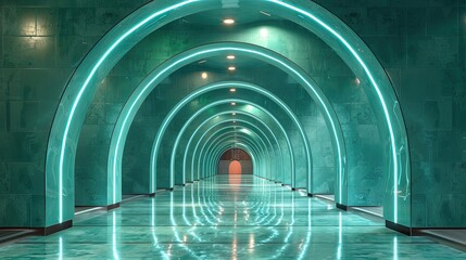 Abstract futuristic corridor with glowing lights - obrazy, fototapety, plakaty