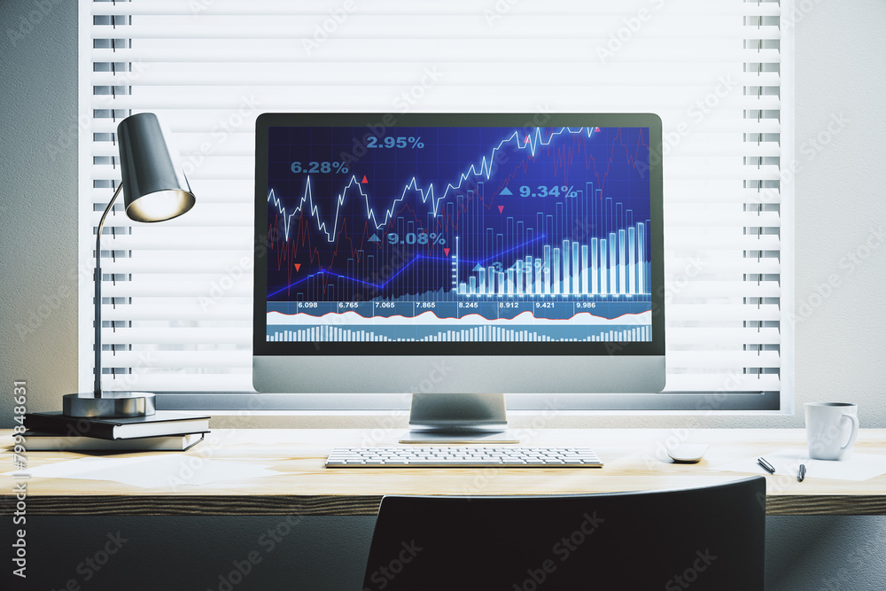 Leinwandbilder modern computer screen with abstract financial diagram, banking and accounting concept. 3d rendering