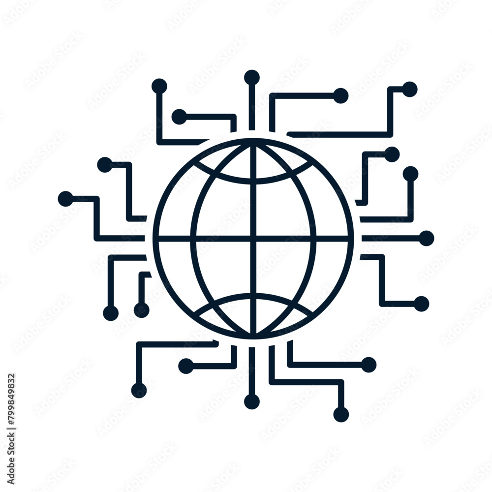Aufkleber global digital transformation. vector linear icon isolated on white background.