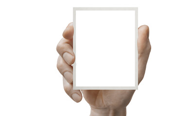 polaroid card blank in a hand on the png backgrounds.polaroid card blank in a hand on the png...
