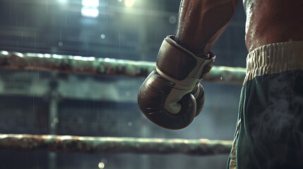 close up of a boxing glove on the ring