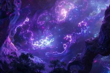 Enigmatic Cosmic Nebula and Alien Landscape
 - obrazy, fototapety, plakaty
