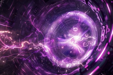 Technological Nexus with Purple Energy Patterns
 - obrazy, fototapety, plakaty