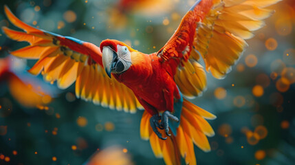 Colorful parrots perched on a branch in a natural setting