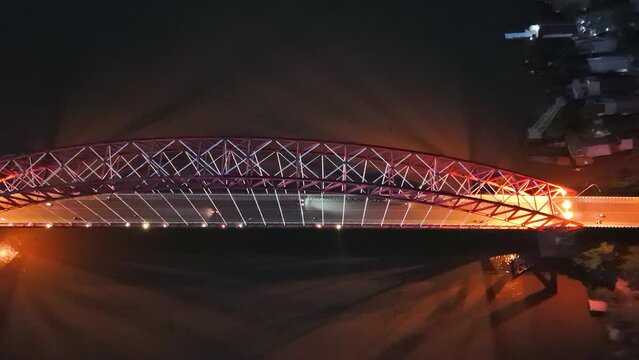Rumpiang Bridge in the night, a bridge that stretches over the Barito river, Marabahan city, Barito Kuala district, South Kalimantan
