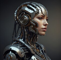 humanoid, female, cyborg, avatar, chatbot, round, icon, face, ai, image, logo, online, tech, support, chat, bot, headset, microphone, head, artificial intelligence, backgrounds, big data, caricature,  - obrazy, fototapety, plakaty
