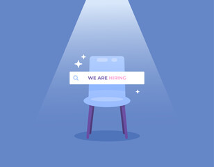 we are hiring concept. recruitment of employees or workers. New employees are needed to occupy vacant positions. vacant position. illustration of a chair illuminated by light. illustration concept