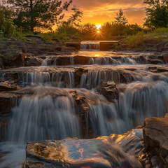 waterfall in sunset