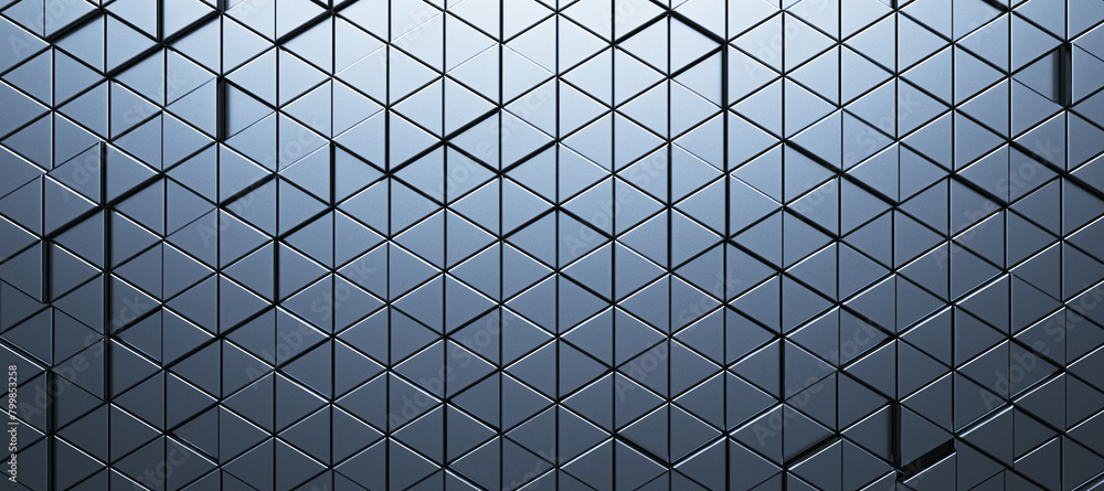 Poster Wide metal triangular background. Landing page concept. 3D Rendering.