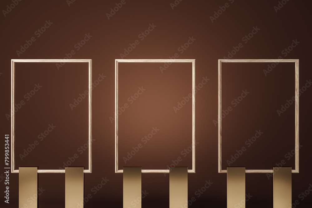 Poster Empty glass frames on dark background. Mock up, 3D Rendering.
