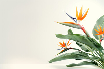 photo of the rare and endangered Strelitzia birds of paradise plant and flower, flawlessly depicted against a clean white background, allowing viewers to appreciate its elegance an - obrazy, fototapety, plakaty
