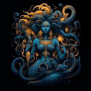 Illustration of the Mami Wata on a Black Background