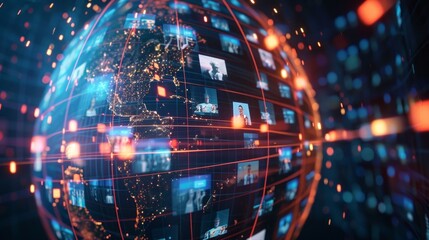The digital world globe refers to the concept of global connectivity, high-speed data transfer, cyber technology, information exchange, and international communication