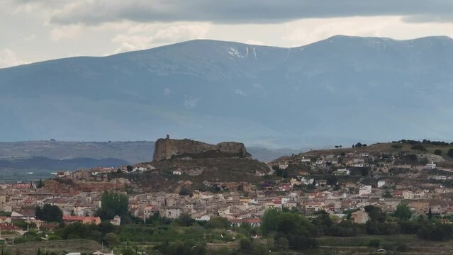 Panoramic view of Borja, Moncayo in the background. Province of Zaragoza