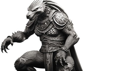 Fototapeta premium Black and White Illustration of a Chitauri on a White Background