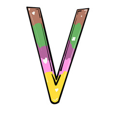 Letter V Colorful Scripted handwriting font styled graphic design PNG clipart image with transparent background alphabet png