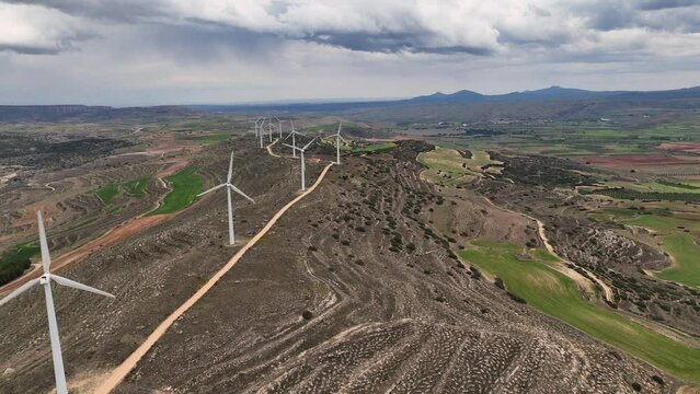 Windmills on a cloudy day. Tarazona and Moncayo region. Province of Zaragoza
